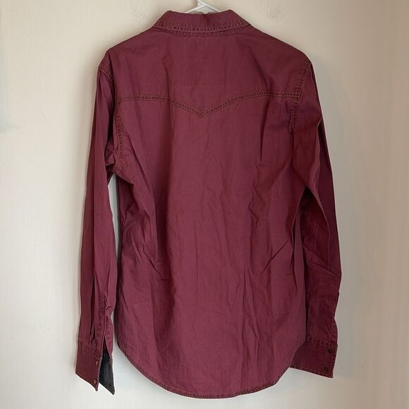 Wrangler Men's Retro Burgundy snap buttons long sleeve button down Shirt medium - Picture 9 of 9